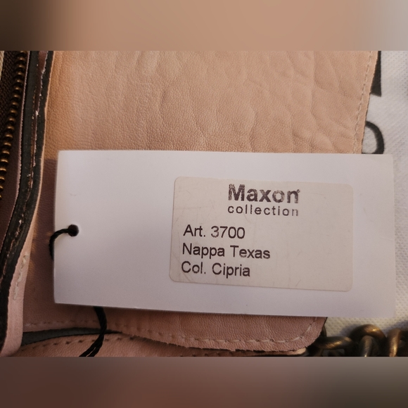 Maxon Collection Italian Napa Leather Asymmetric Flap Crossbody Bag, Cipria Pink - Picture 7 of 16